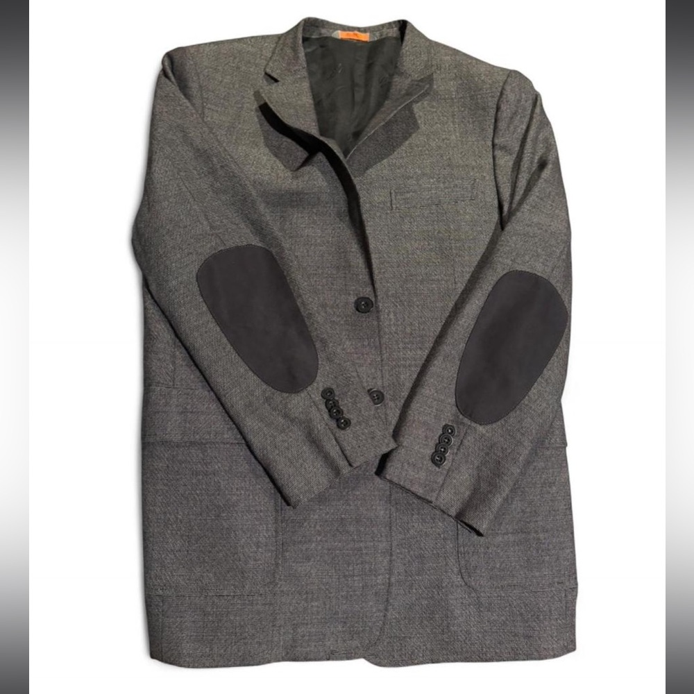 Men's Gray Blazer with Black Elbow Patches